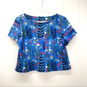 Woodstock Floral Crop Top Size Large Tulips Leaves